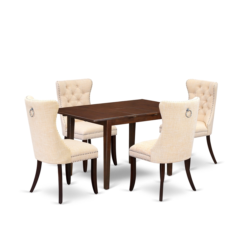 East West Furniture 5-Piece Dinette Set in Mahogany/Light Beige