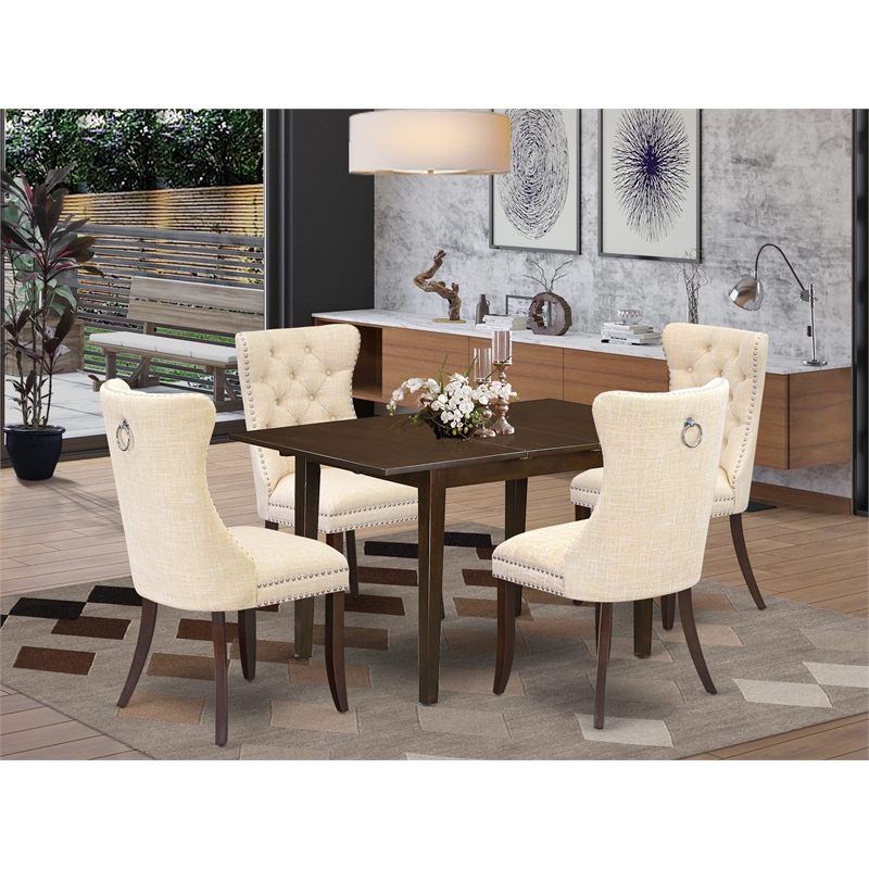 East West Furniture 5-Piece Dinette Set in Mahogany/Light Beige