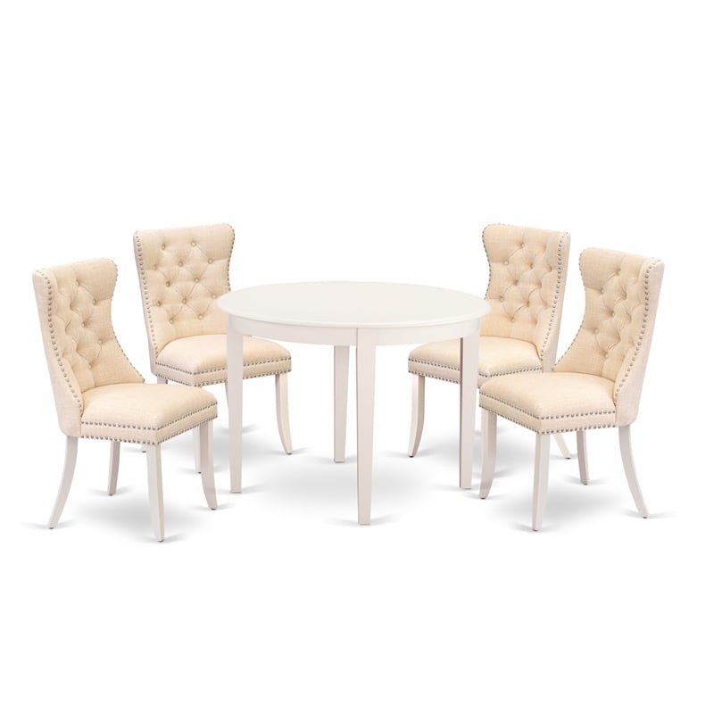 East West Furniture 5-Piece Kitchen Table Set in Linen White/Light Beige