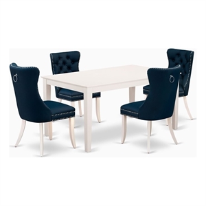 East West Furniture 5-Piece Dining Table Set  in Linen White/Navy Blue