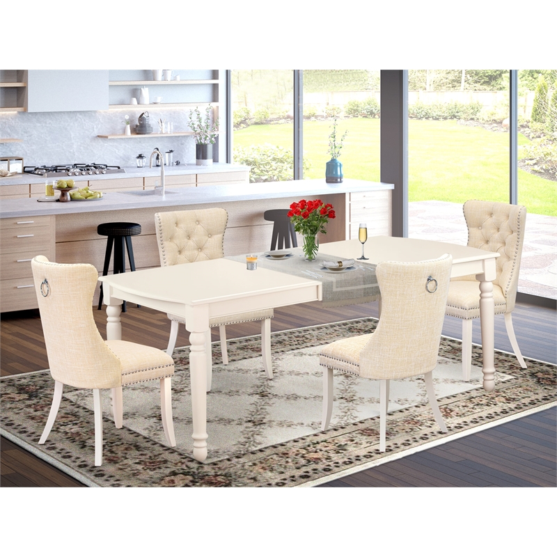 East West Furniture 5-Piece Dinette Set in Linen White/Light Beige