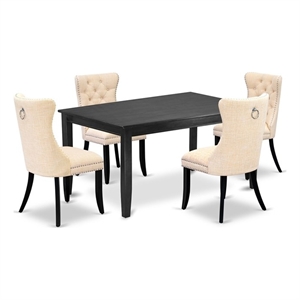 East West Furniture 5-Piece Kitchen Table Set in Black/Light Beige