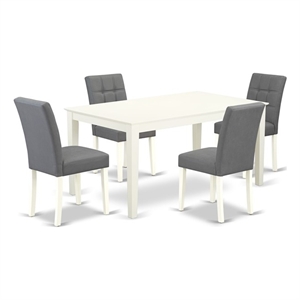 East West Furniture 5-Piece Modern Dining Table Set in Linen White/Platinum Gray