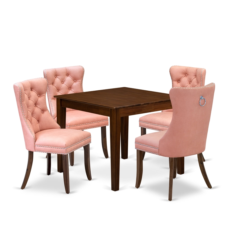 East West Furniture 5-Piece Dining Table Set in Beige Red/Antique Walnut