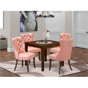East West Furniture 5-Piece Dining Table Set in Beige Red/Antique Walnut