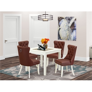 East West Furniture 5-Piece Dining Room Set in Linen White/Burgundy