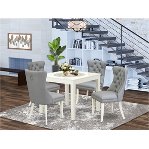 East West Furniture 5-Piece Dining Table Set in Linen White/Light Gray