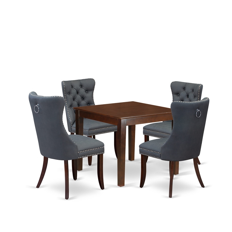 East West Furniture 5-Piece Dining Table Set in Mahogany/Platinum Gray