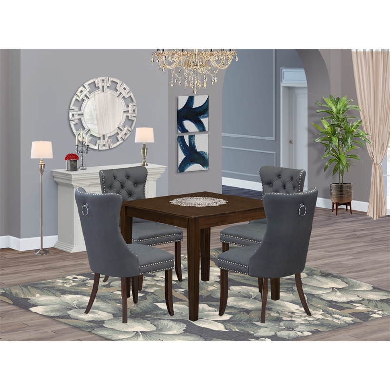 East West Furniture 5-Piece Dining Table Set in Mahogany/Platinum Gray
