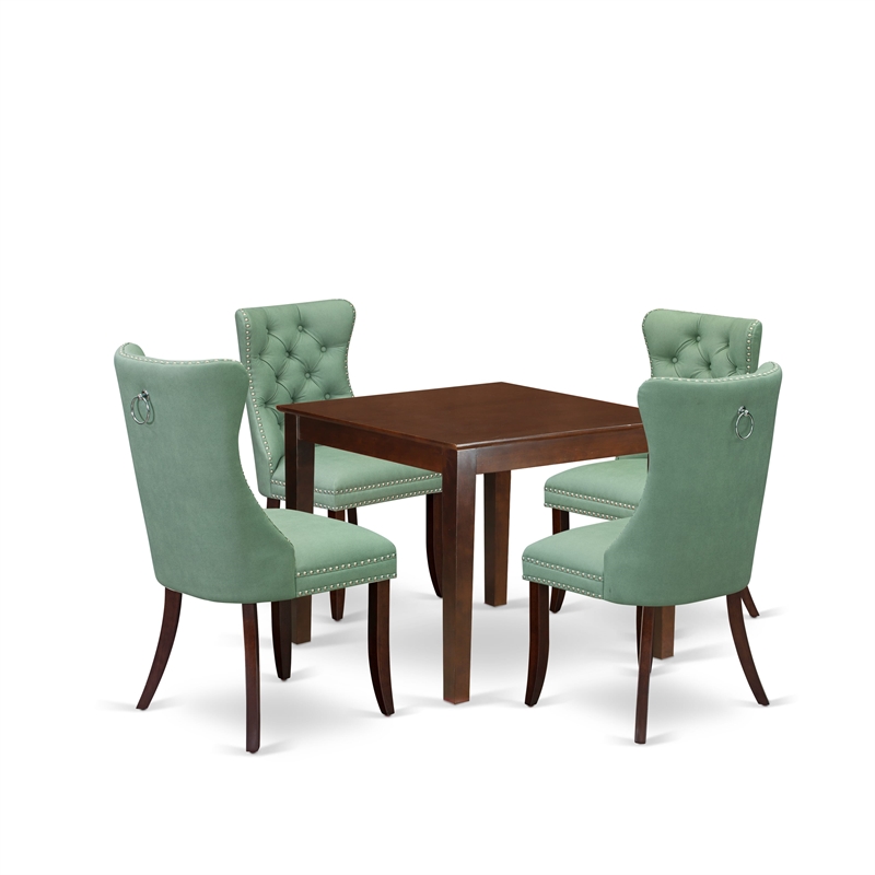 East West Furniture 5-Piece Dining Set in Mahogany/Willow Green