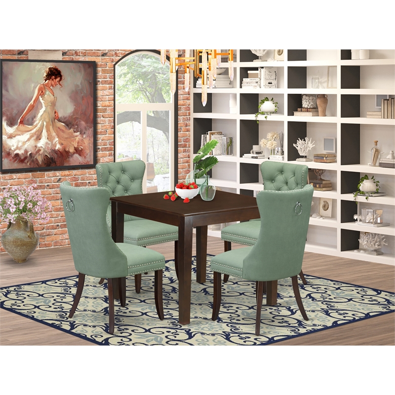 East West Furniture 5-Piece Dining Set in Mahogany/Willow Green