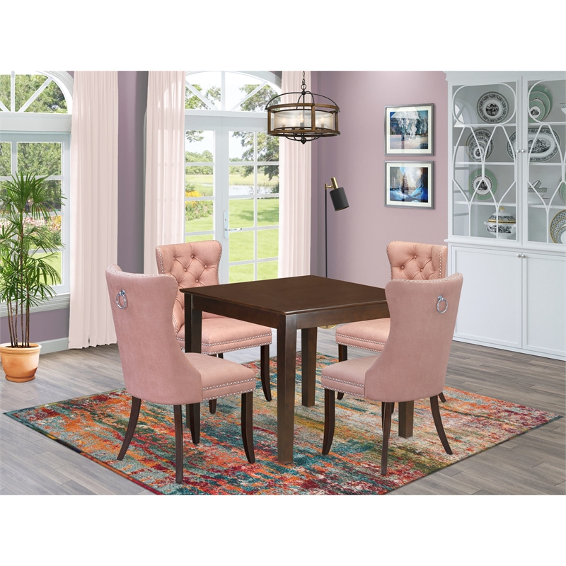 East West Furniture 5-Piece Dining Table Set in Mahogany/Beige Red