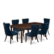 East West Furniture 7-Piece Dining Table Set in Mahogany/Navy Blue
