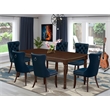 East West Furniture 7-Piece Dining Table Set in Mahogany/Navy Blue