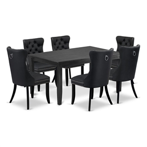 East West Furniture 7-Piece Kitchen Table Set in Black/Dark Gray