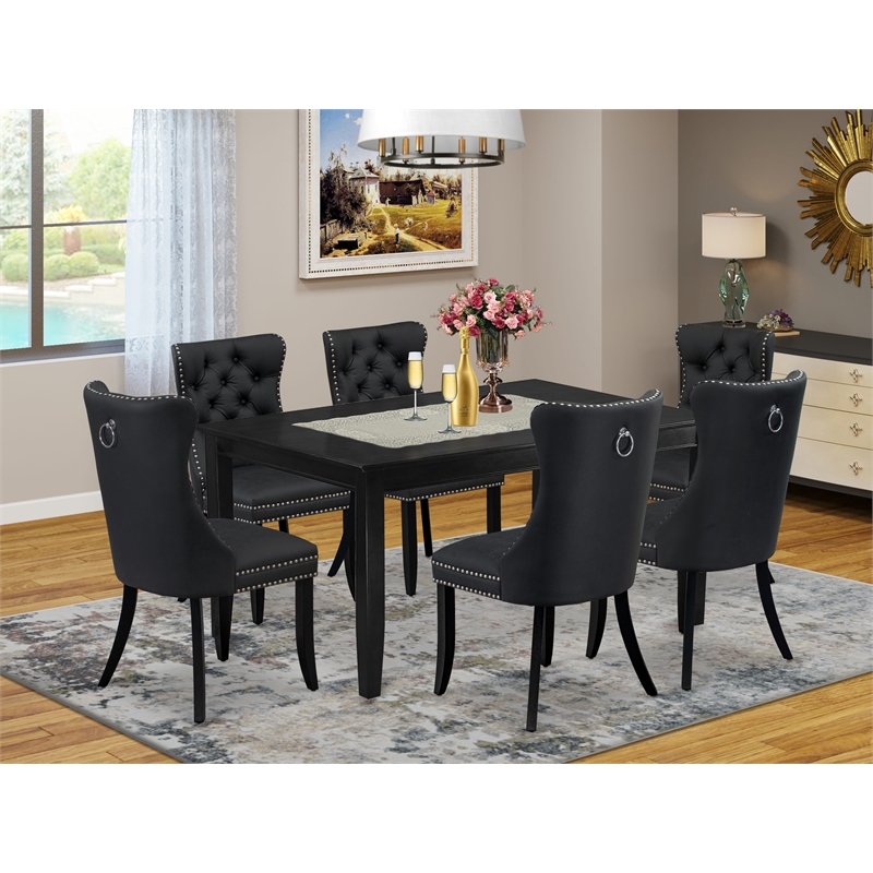 East West Furniture 7-Piece Kitchen Table Set in Black/Dark Gray