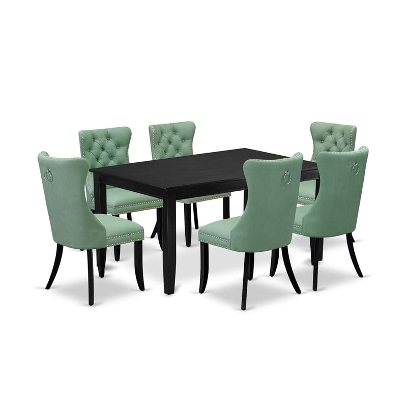 East West Furniture 7-Piece Modern Dining Table Set in Black/Willow Green