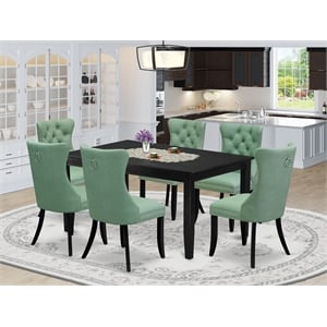 East West Furniture 7-Piece Modern Dining Table Set in Black/Willow Green
