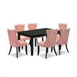 East West Furniture 7-Piece Kitchen Table Set in Black/Beige Red