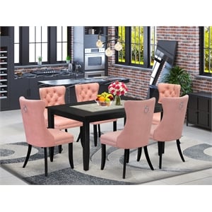 East West Furniture 7-Piece Kitchen Table Set in Black/Beige Red