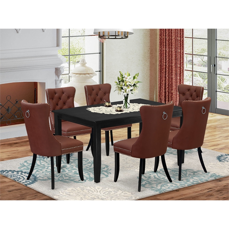 East West Furniture 7-Piece Dining Table Set  in Black/Burgundy