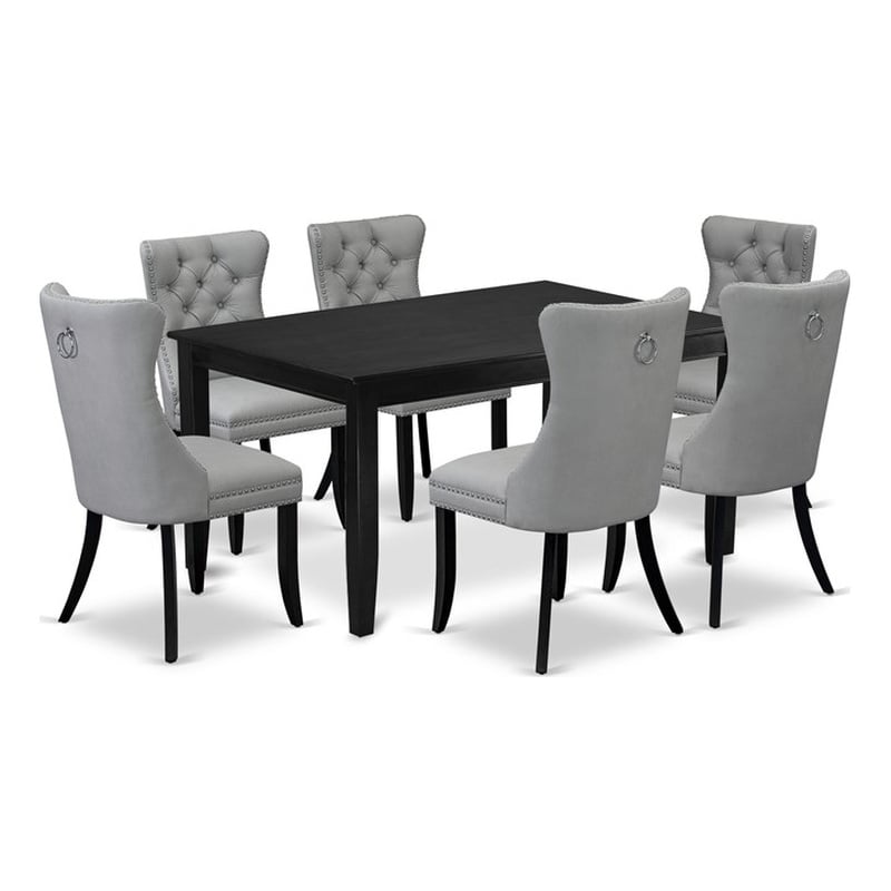 East West Furniture 7-Piece Dining Table Set in Black/Light Gray
