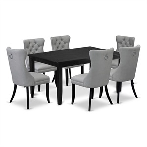 East West Furniture 7-Piece Dining Table Set in Black/Light Gray