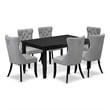 East West Furniture 7-Piece Dining Table Set in Black/Light Gray
