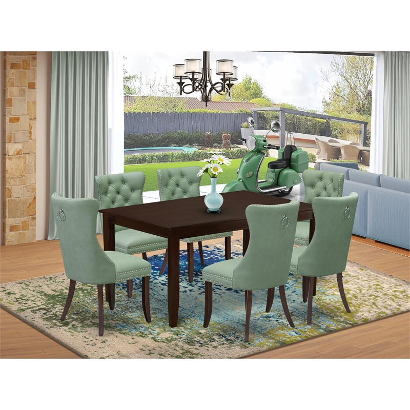 East West Furniture 7-Piece Dining Set in Mahogany/Willow Green