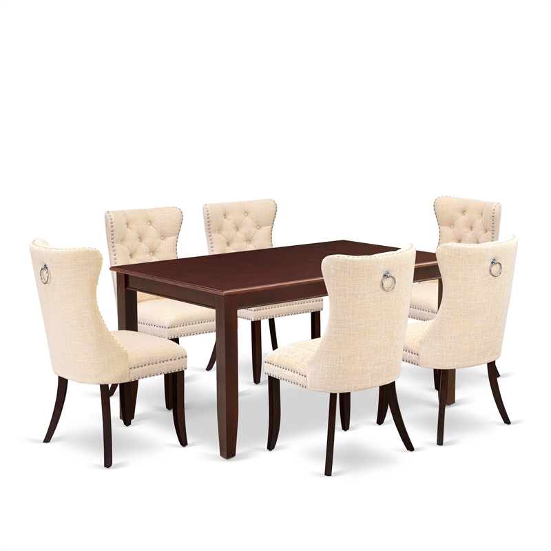 East West Furniture 7-Piece Dining Table Set  in Mahogany/Light Beige