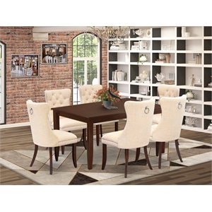 East West Furniture 7-Piece Dining Table Set  in Mahogany/Light Beige