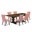East West Furniture 7-Piece Dining Set in Beige Red/Distressed Jacobean
