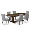 East West Furniture 7-Piece Dining Set in Light Gray/Distressed Jacobean