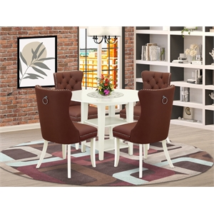 East West Furniture 5-Piece Dinette Set in Linen White/Burgundy