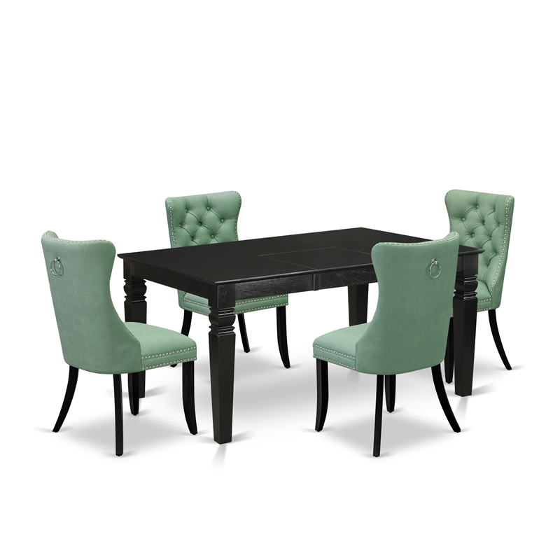 East West Furniture 5-Piece Dinette Set in Black/Willow Green