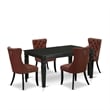 East West Furniture 5-Piece Dinette Set in Black/Burgundy