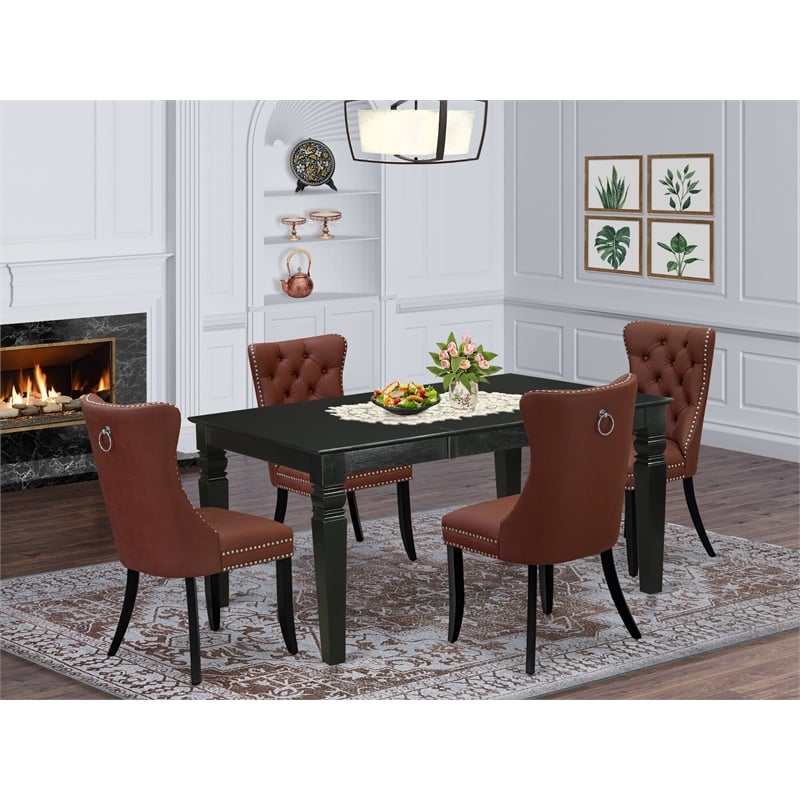 East West Furniture 5-Piece Dinette Set in Black/Burgundy
