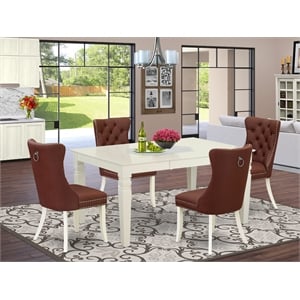 East West Furniture 5-Piece Kitchen Table Set in Linen White/Burgundy