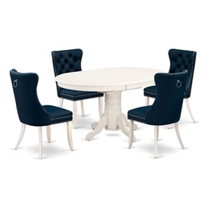 East West Furniture 5-Piece Dining Set in Linen White/Navy Blue