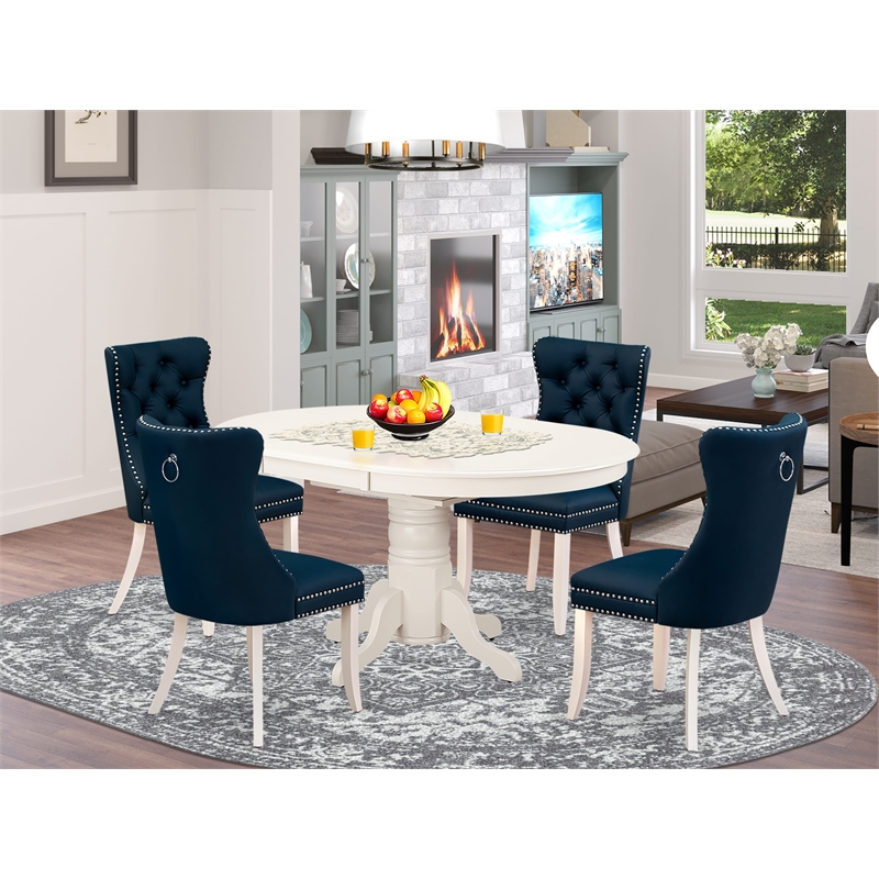 East West Furniture 5-Piece Dining Set in Linen White/Navy Blue