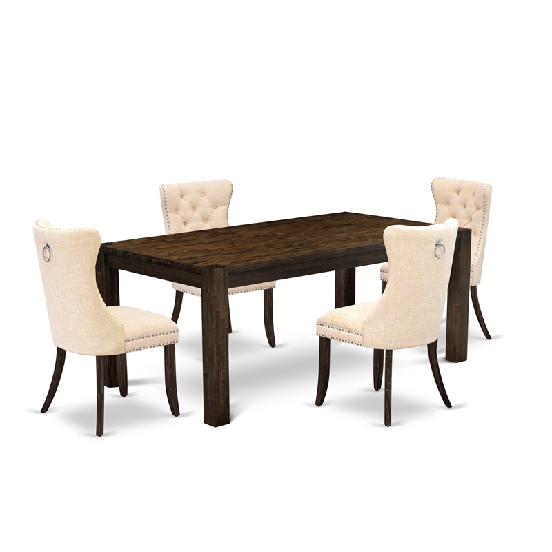 East West Furniture 5-Piece Dining Room Set in Light Beige/Distressed Jacobean