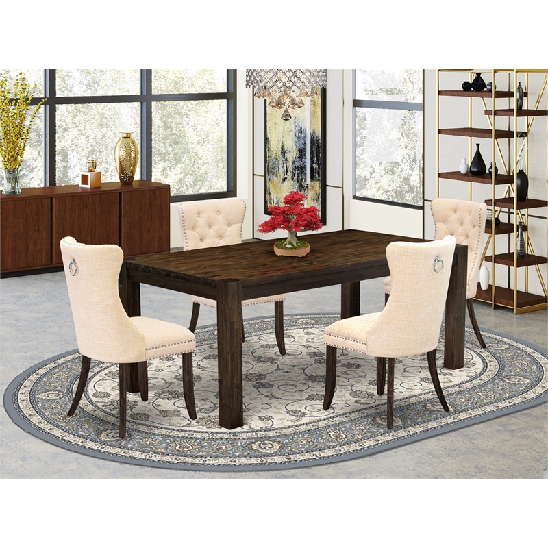 East West Furniture 5-Piece Dining Room Set in Light Beige/Distressed Jacobean