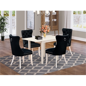 East West Furniture 5-Piece Dining Table Set in Linen White/Black