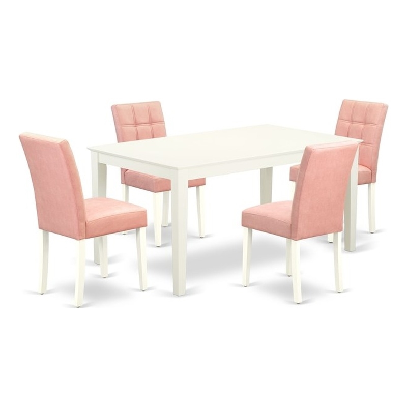 East West Furniture 5-Piece Dining Table Set in Linen White/Beige Red