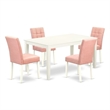 East West Furniture 5-Piece Dining Table Set in Linen White/Beige Red
