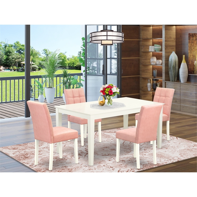 East West Furniture 5-Piece Dining Table Set in Linen White/Beige Red