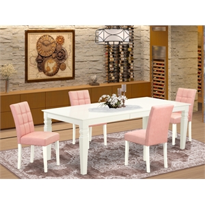 East West Furniture 5-Piece Dining Table Set in Linen White/Beige Red
