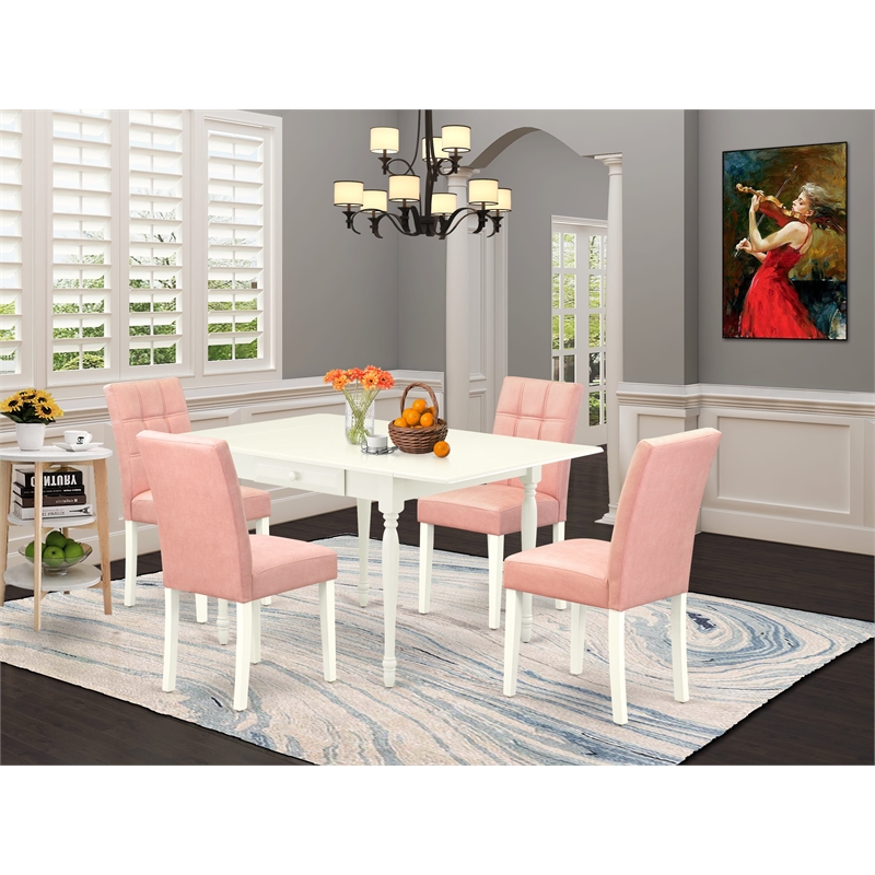 East West Furniture 5-Piece Dining Room Set in Linen White/Beige Red