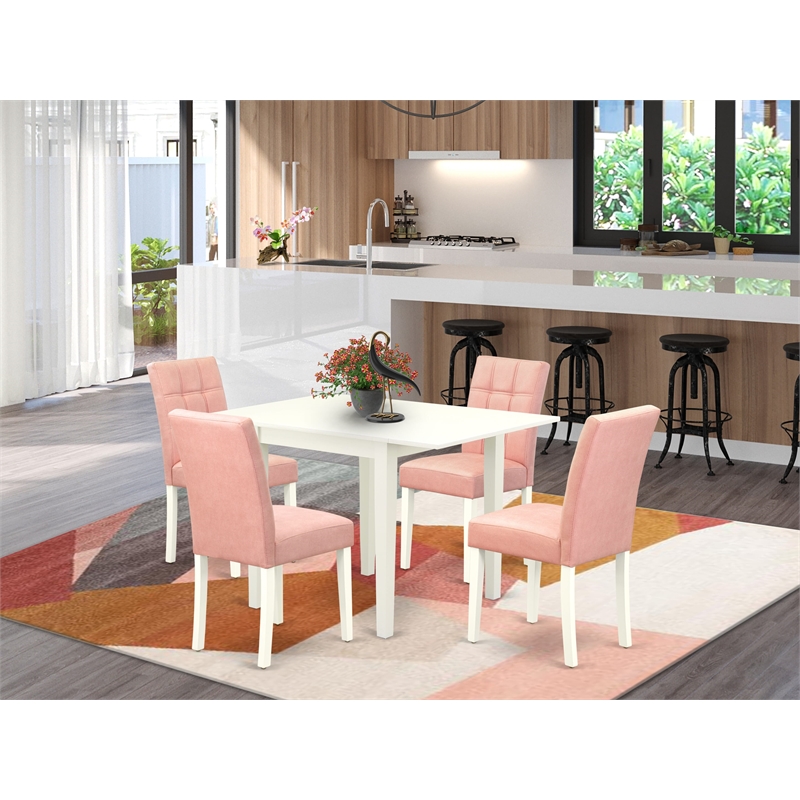 East West Furniture 5-Piece Dining Table Set in Linen White/Beige Red