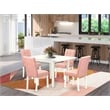 East West Furniture 5-Piece Dining Table Set in Linen White/Beige Red